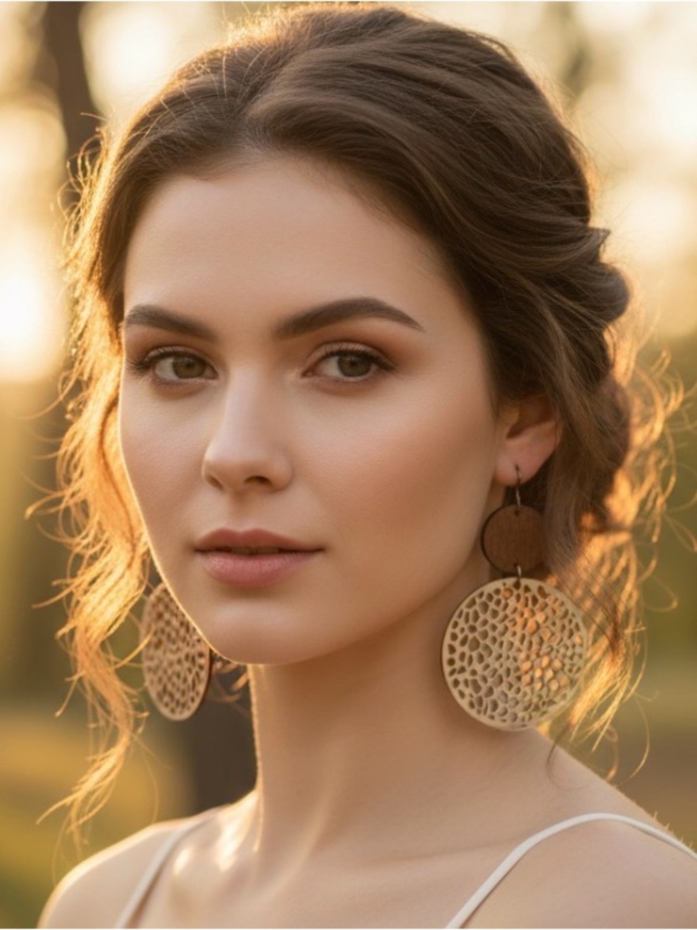 Wooden Cutout Drop Earrings - Brown and Beige